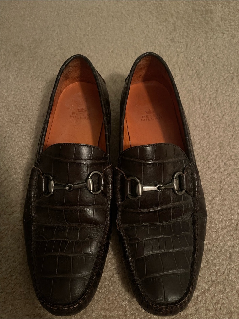 Peter Millar Men’s Croc Embossed Leather Horsebit Loafers Brown Size 10